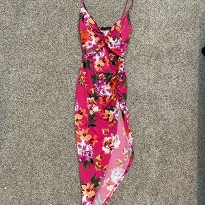 Sabora Pink Floral Dress with Leg Opening